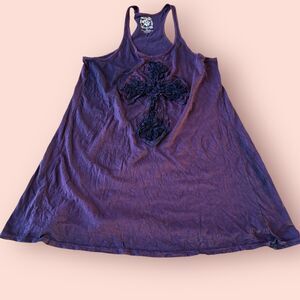 Velvet Stone Tank Dress Women’s XL Purple Cross Design Front Goth Fairy